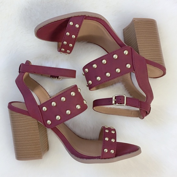 HP! Burgundy Studded Block Heels - Picture 4 of 4
